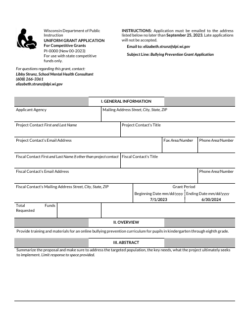 Form PI-0000 Uniform Grant Application for Competitive Grants - Wisconsin