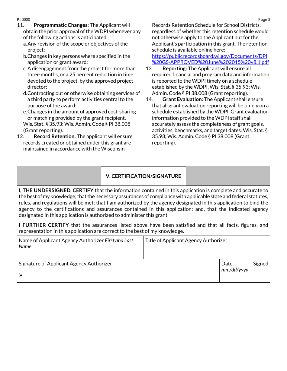 Form PI-0000 Uniform Grant Application for Competitive Grants - Wisconsin, Page 3