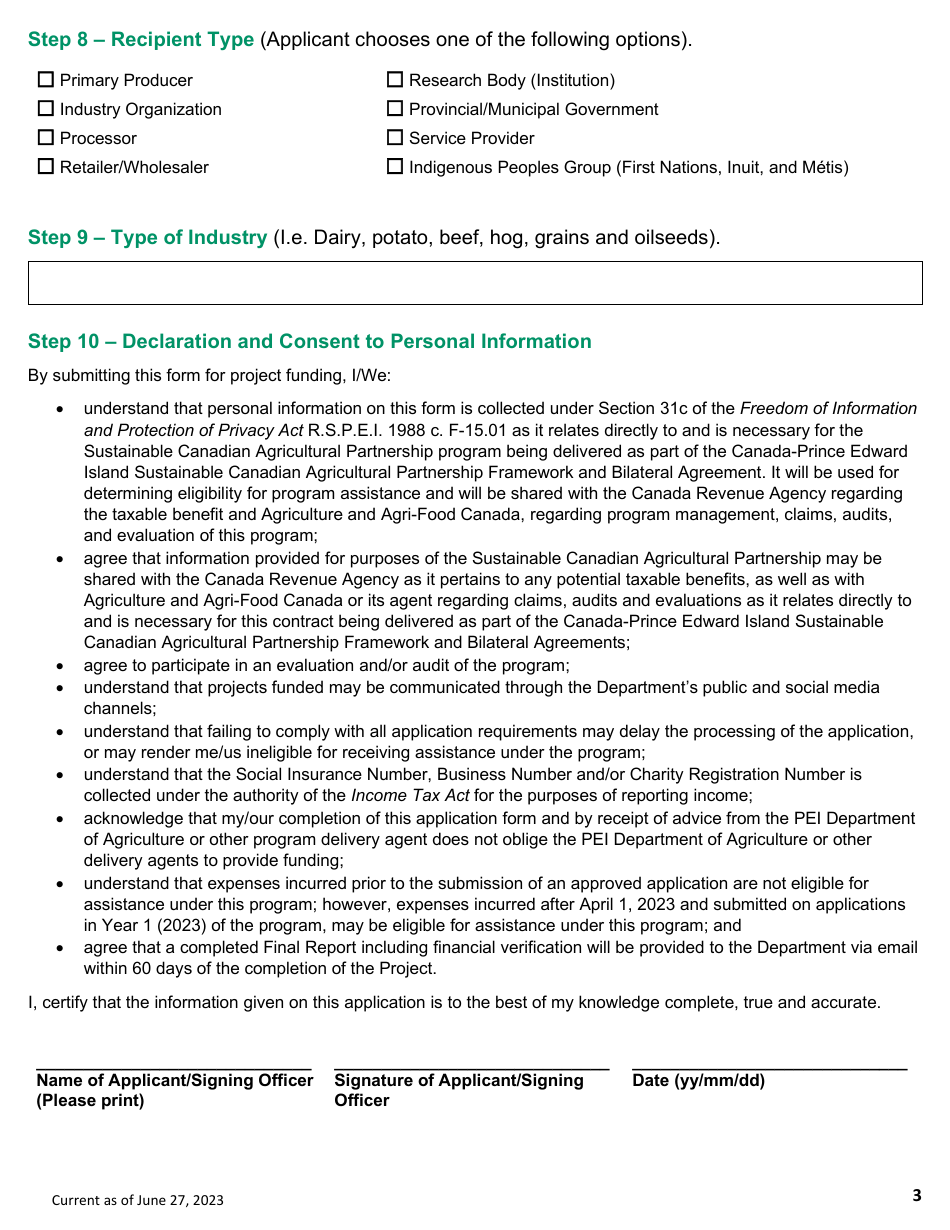 Application Form - General - Pei Livestock Strategy Program - Prince Edward Island, Canada, Page 3