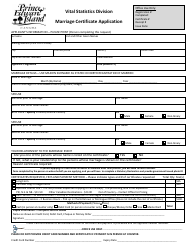 Document preview: Marriage Certificate Application - Prince Edward Island, Canada