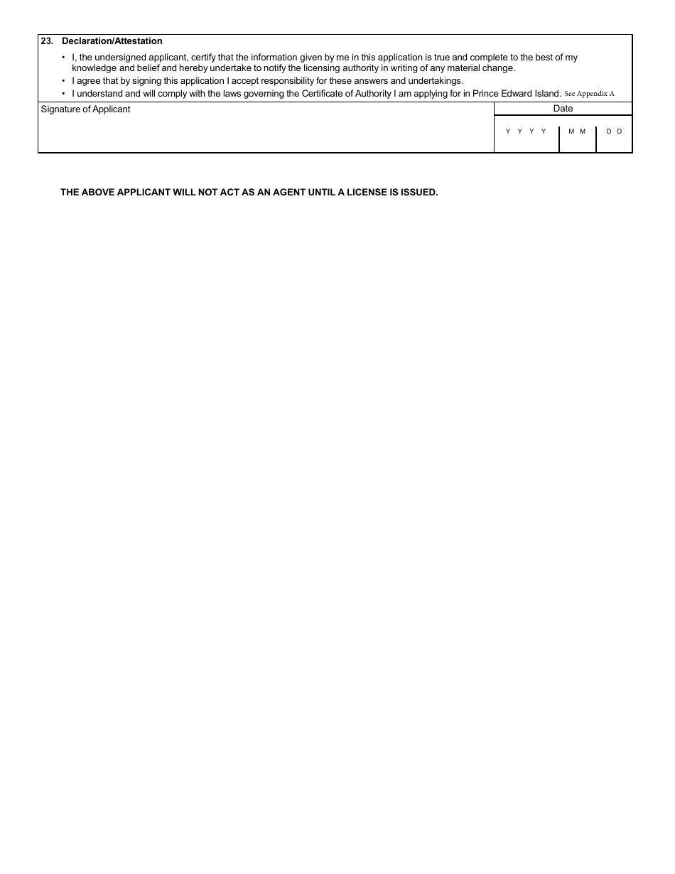 Application for Renewal of Life and Accident and Sickness Agent Certificate of Authority - Prince Edward Island, Canada, Page 3