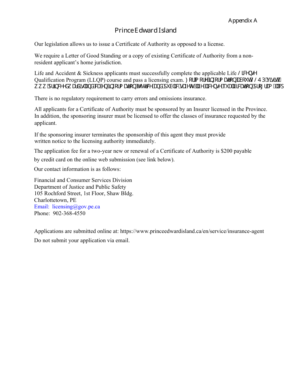 Application for Renewal of Life and Accident and Sickness Agent Certificate of Authority - Prince Edward Island, Canada, Page 4