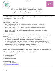 Document preview: Early Years Centre Designation Application - Prince Edward Island, Canada, 2023