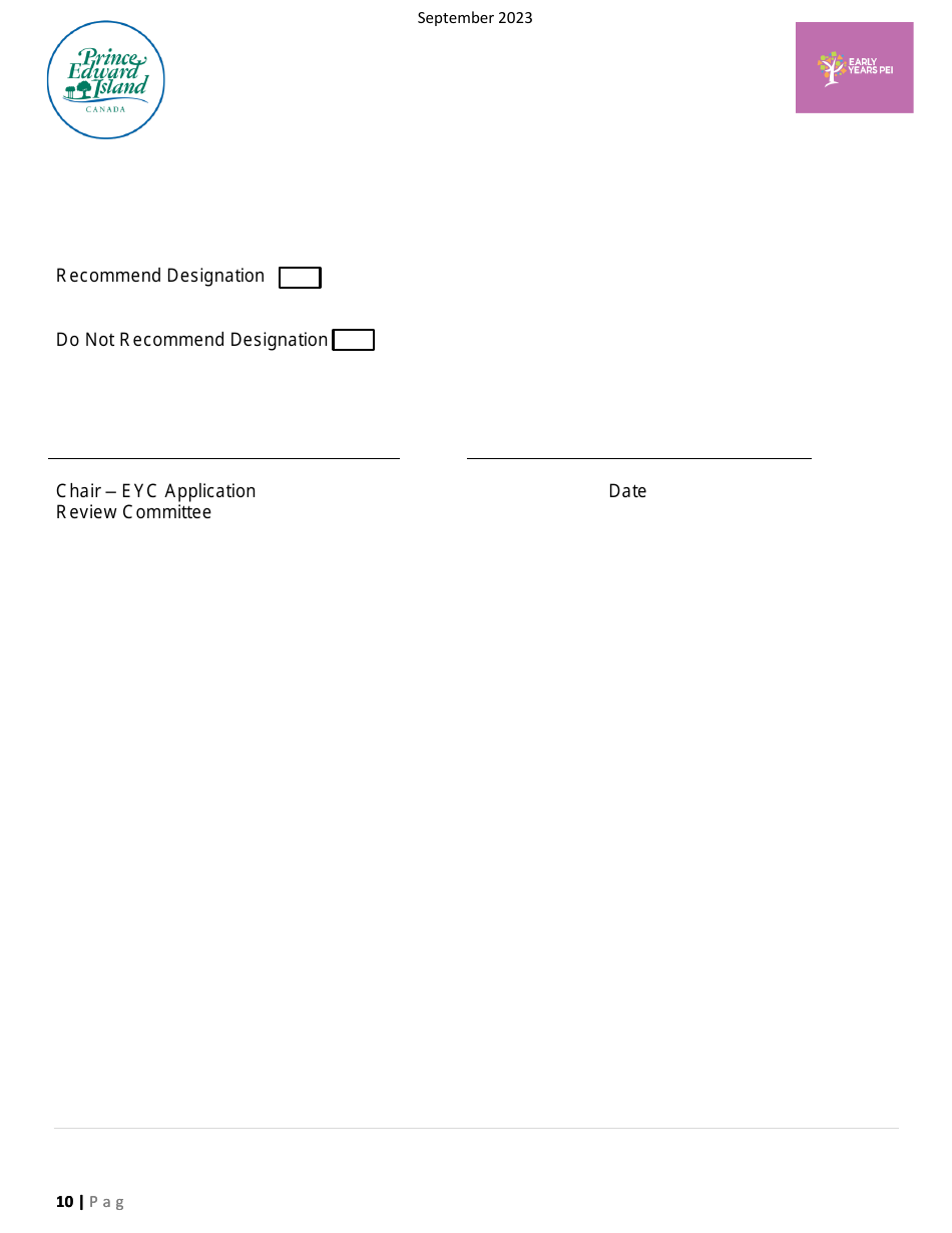 Early Years Centre Designation Application - Prince Edward Island, Canada, Page 10