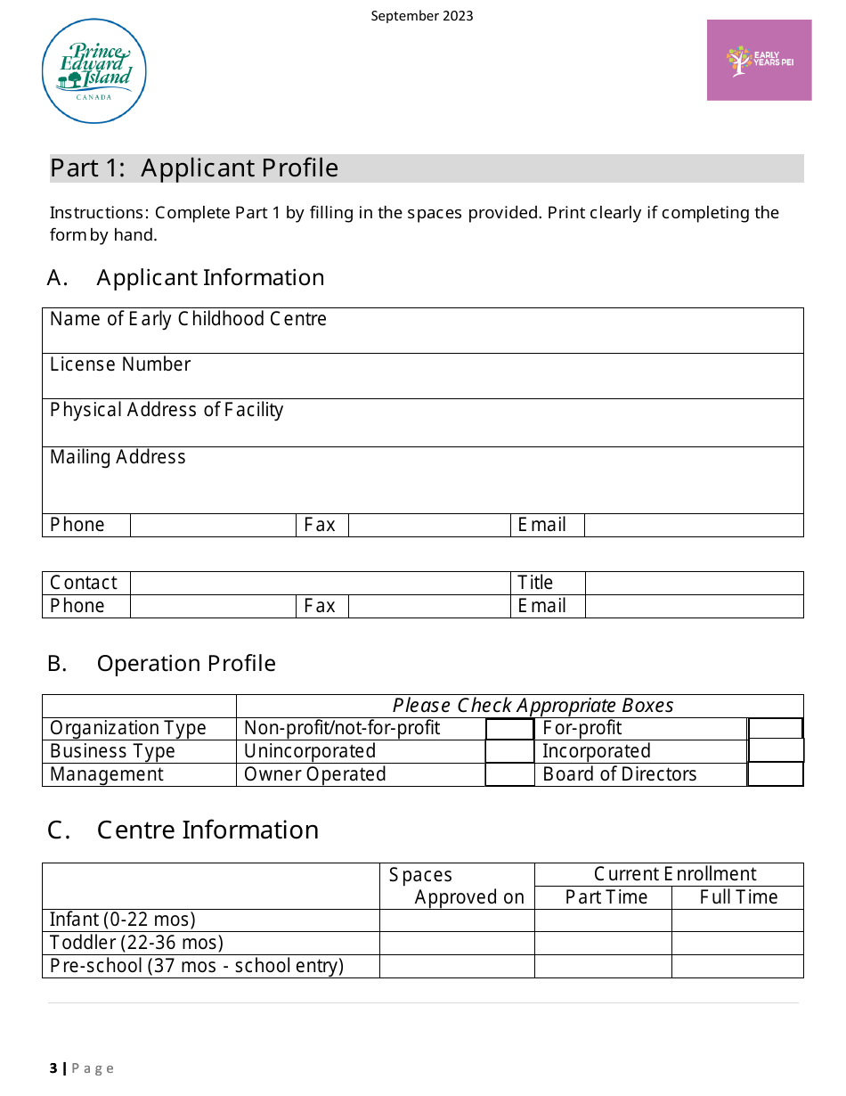 Early Years Centre Designation Application - Prince Edward Island, Canada, Page 3