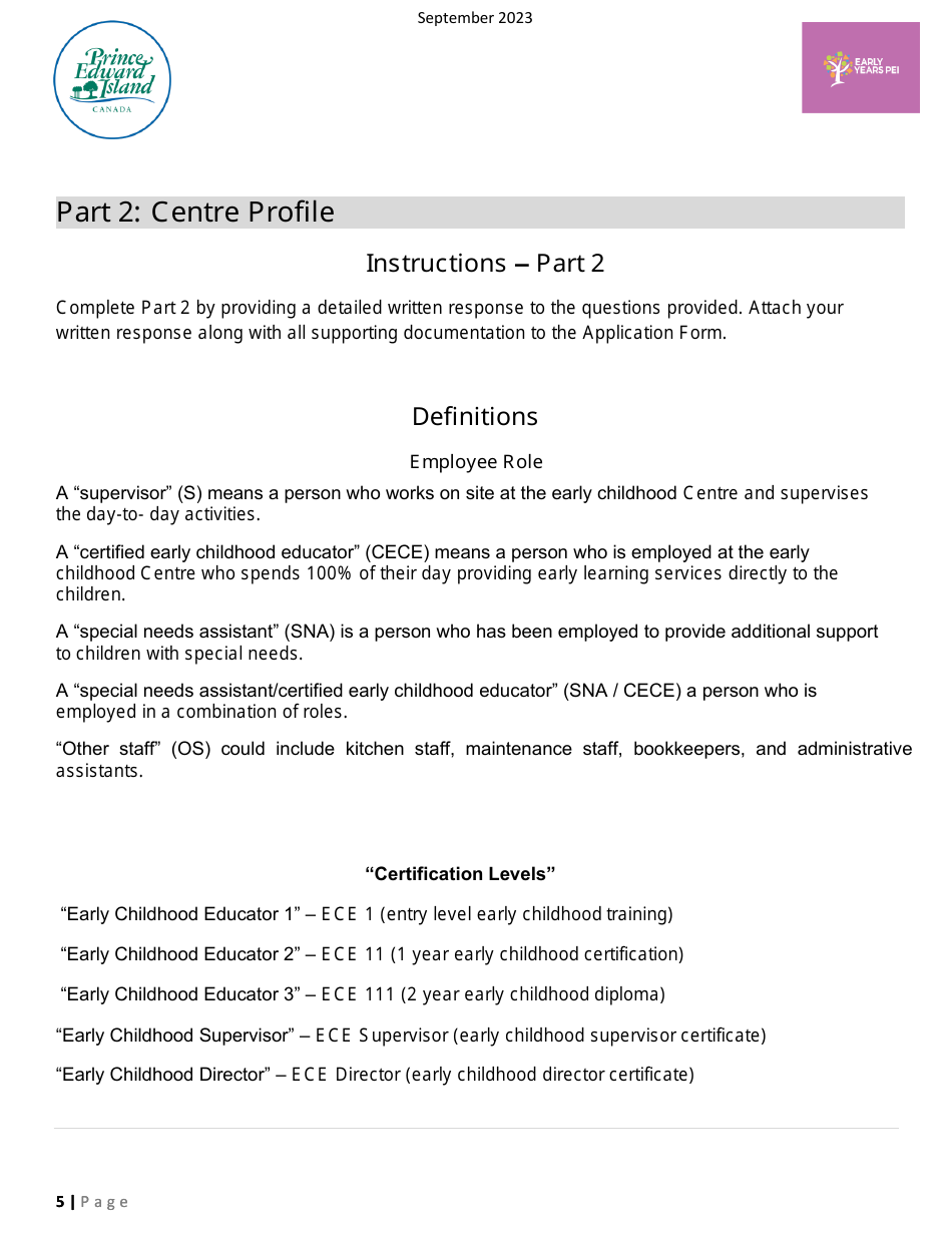 Early Years Centre Designation Application - Prince Edward Island, Canada, Page 5