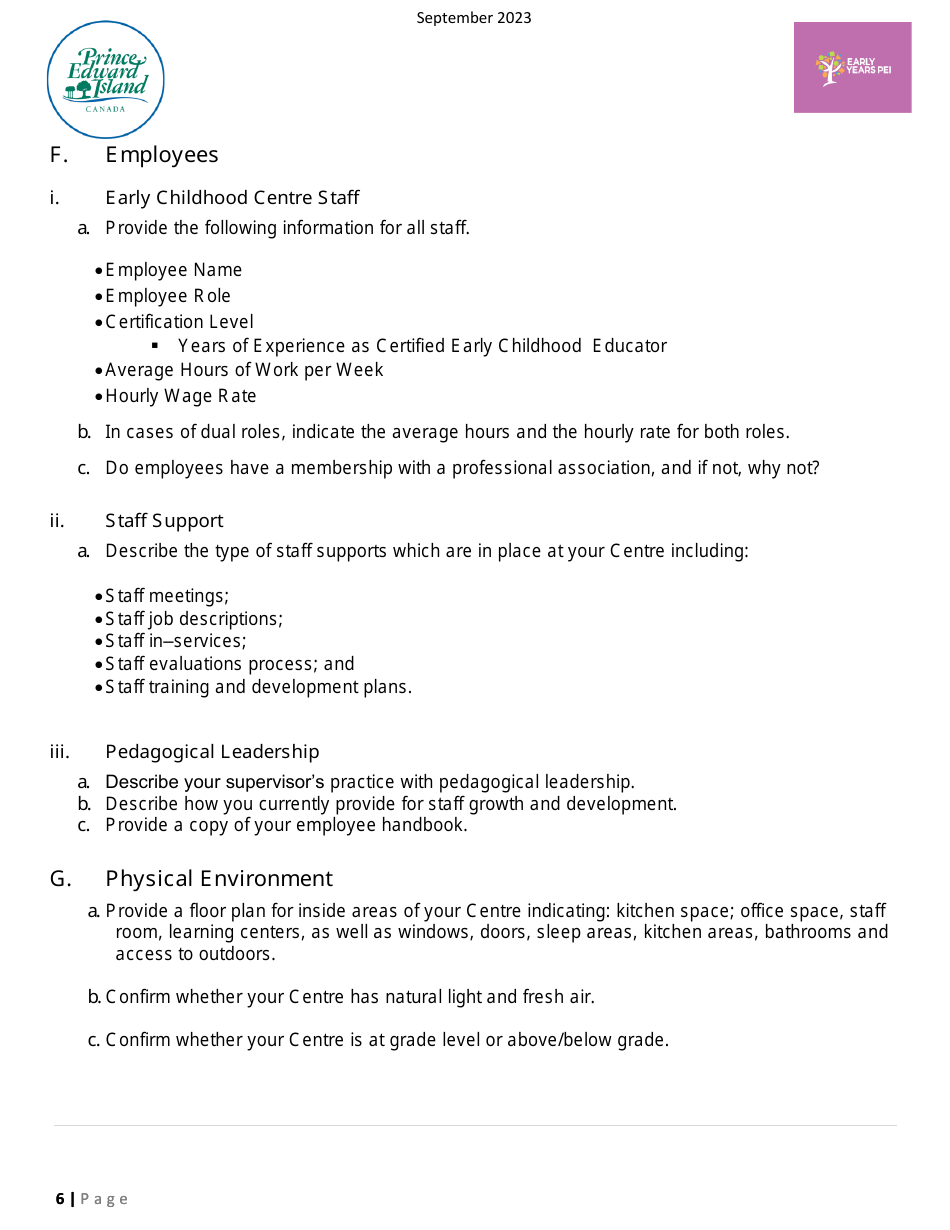 Early Years Centre Designation Application - Prince Edward Island, Canada, Page 6
