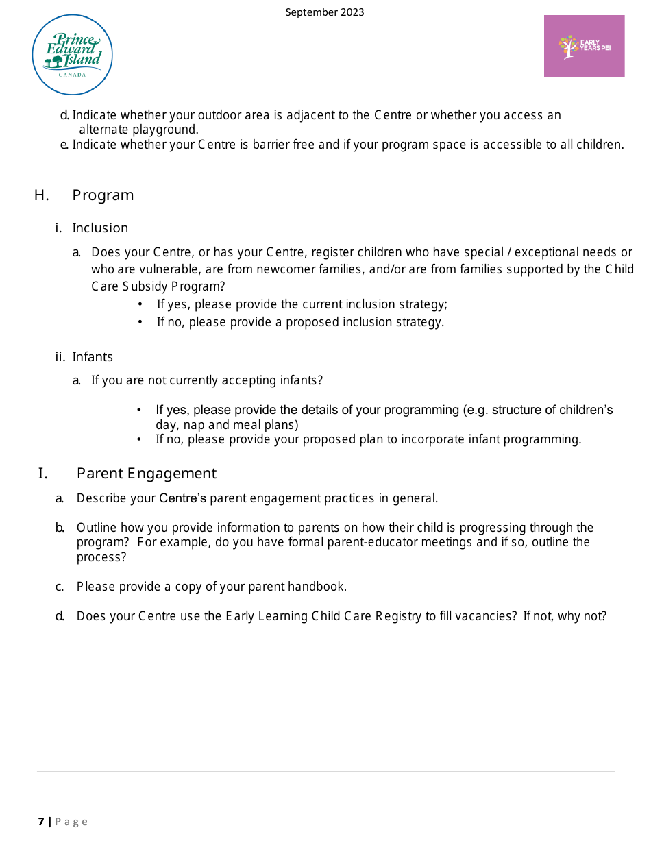 Early Years Centre Designation Application - Prince Edward Island, Canada, Page 7