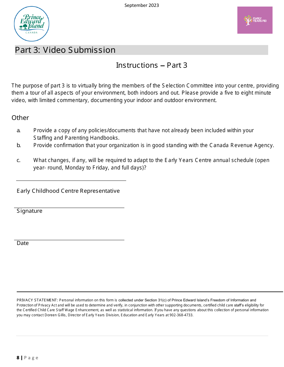 Early Years Centre Designation Application - Prince Edward Island, Canada, Page 8