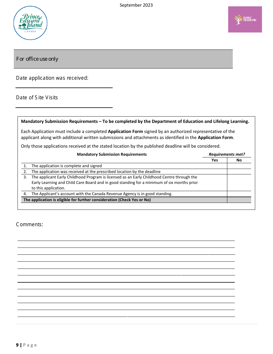 Early Years Centre Designation Application - Prince Edward Island, Canada, Page 9