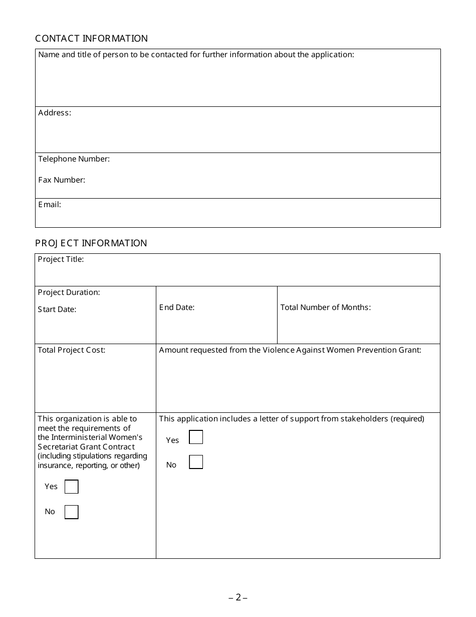 Interministerial Womens Secretariat Violence Against Women Prevention Grant Application Form - Prince Edward Island, Canada, Page 2