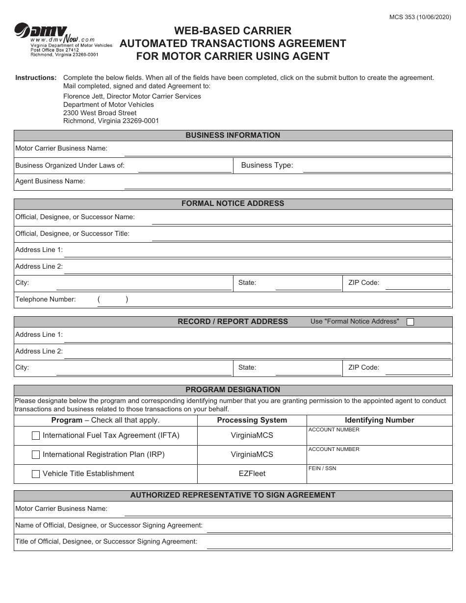 Form MCS353 - Fill Out, Sign Online and Download Fillable PDF, Virginia ...