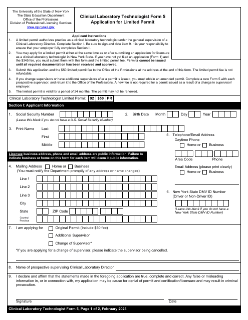 Clinical Laboratory Technologist Form 5  Printable Pdf