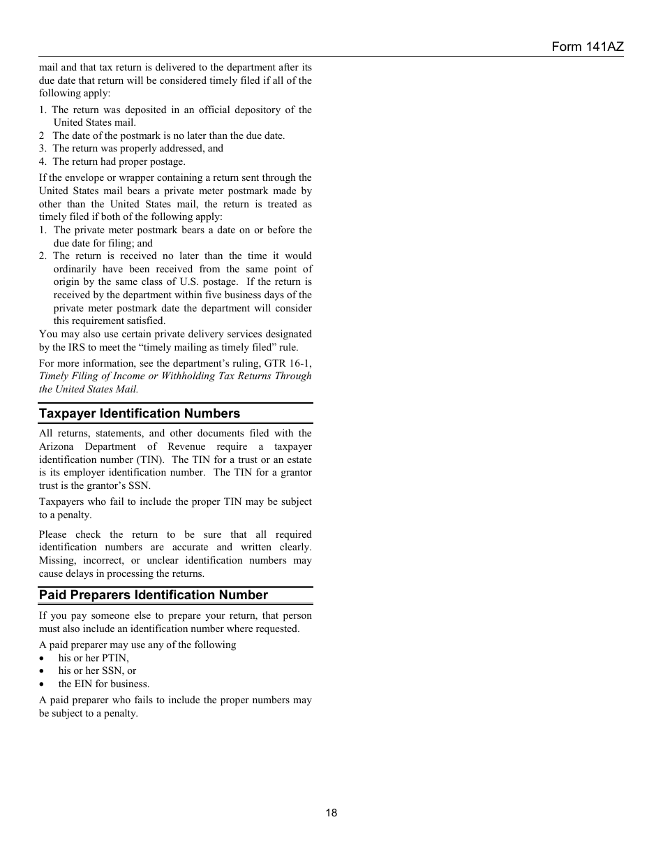 Instructions for Arizona Form 141AZ Arizona Fiduciary Income Tax Return - Arizona, Page 18