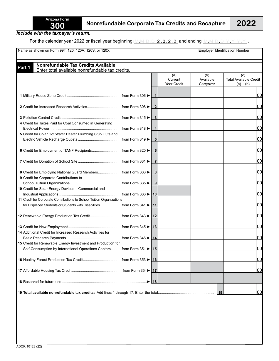 Arizona Form 300 (ADOR10128) - 2022 - Fill Out, Sign Online and ...