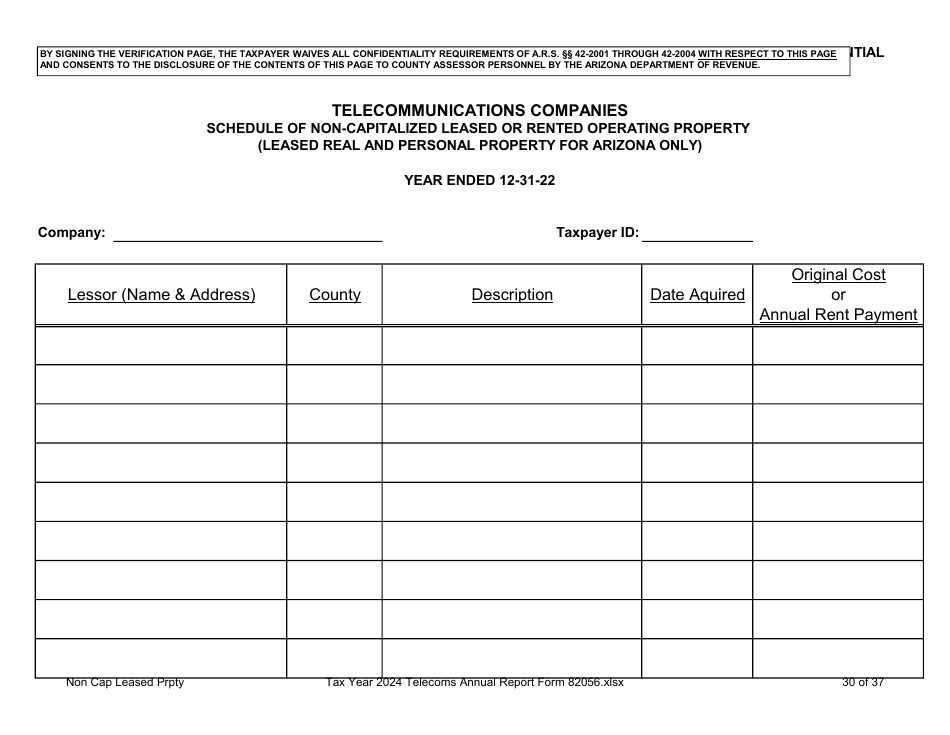 Form 82056 Property Tax Forms - Telecommunications Companies - Arizona, Page 30