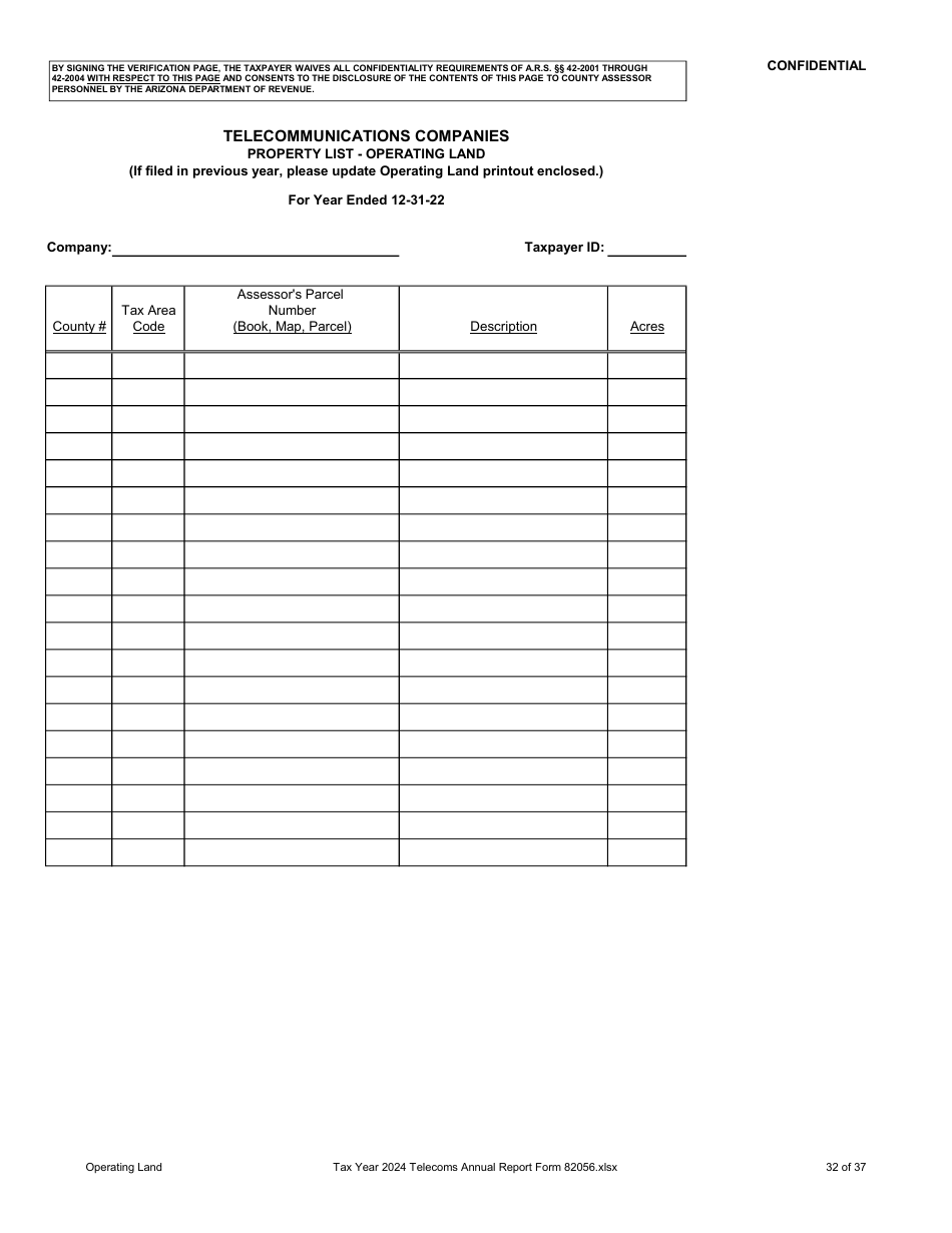 Form 82056 Property Tax Forms - Telecommunications Companies - Arizona, Page 32
