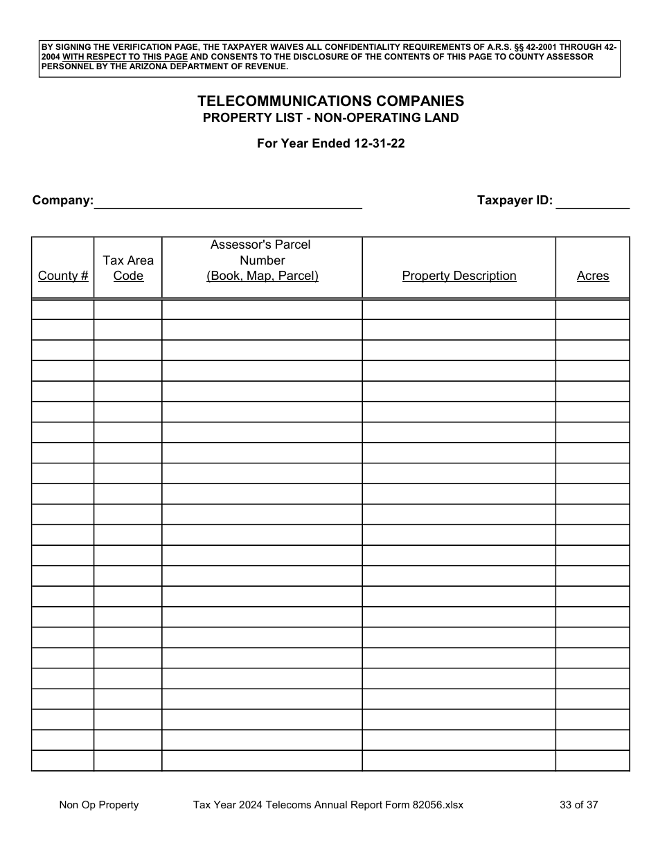 Form 82056 Property Tax Forms - Telecommunications Companies - Arizona, Page 33