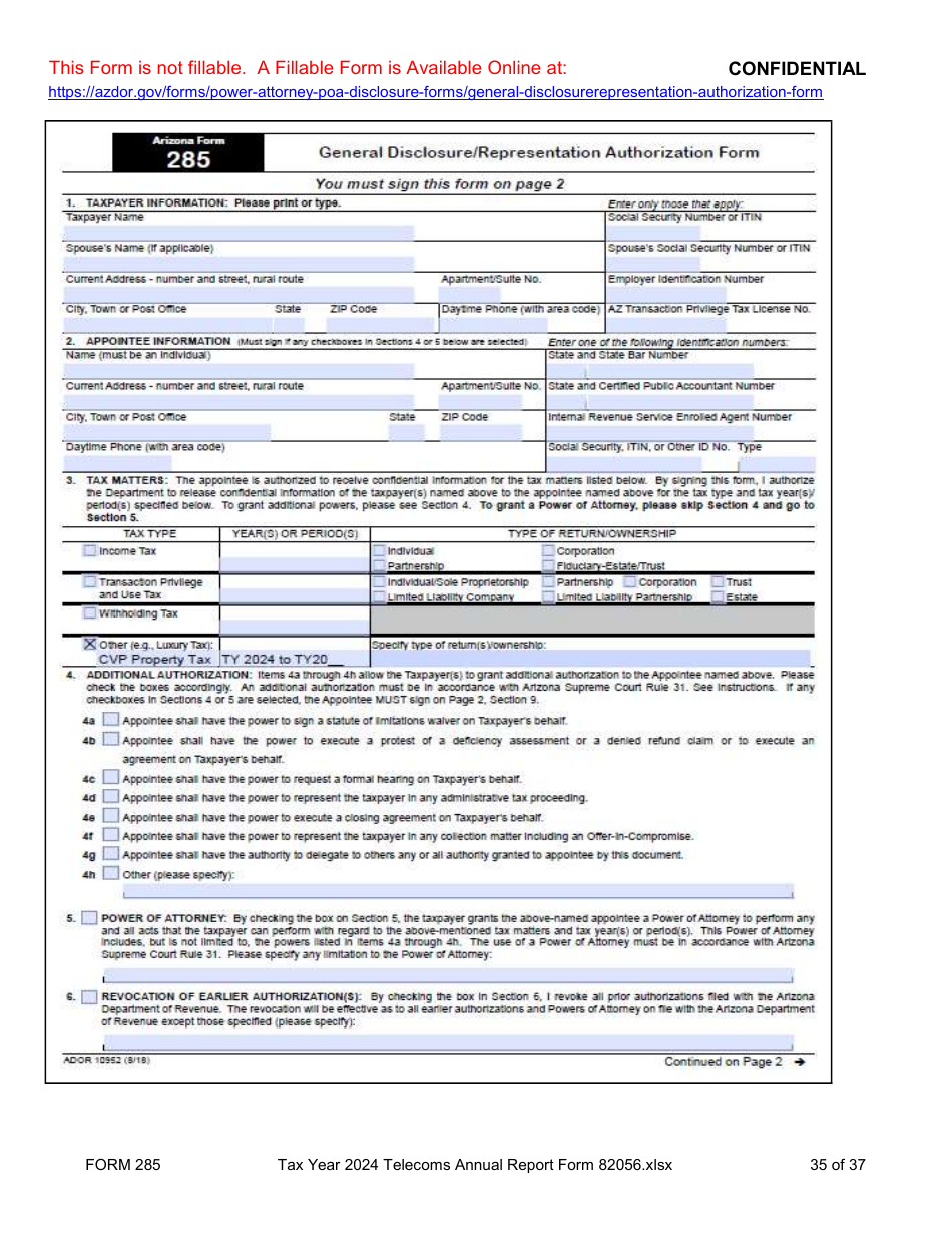 Form 82056 Property Tax Forms - Telecommunications Companies - Arizona, Page 35