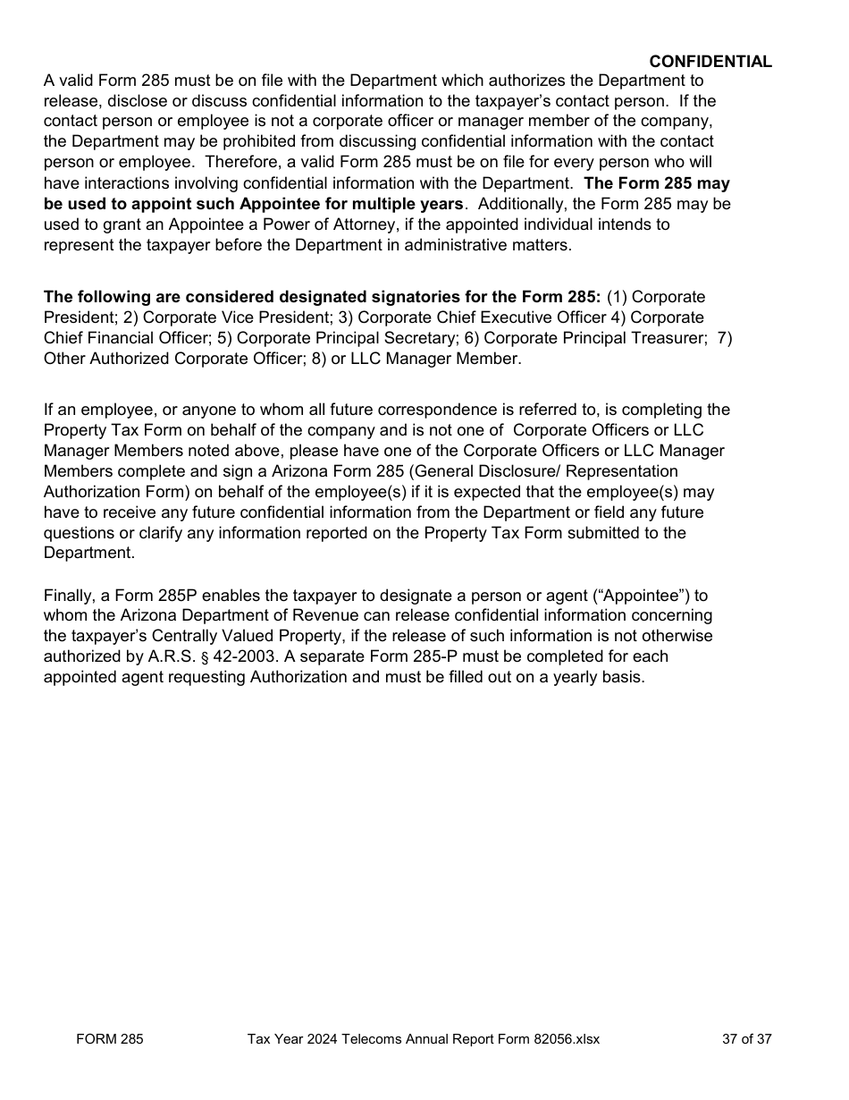 Form 82056 Property Tax Forms - Telecommunications Companies - Arizona, Page 37