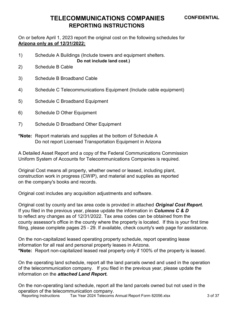 Form 82056 Property Tax Forms - Telecommunications Companies - Arizona, Page 3