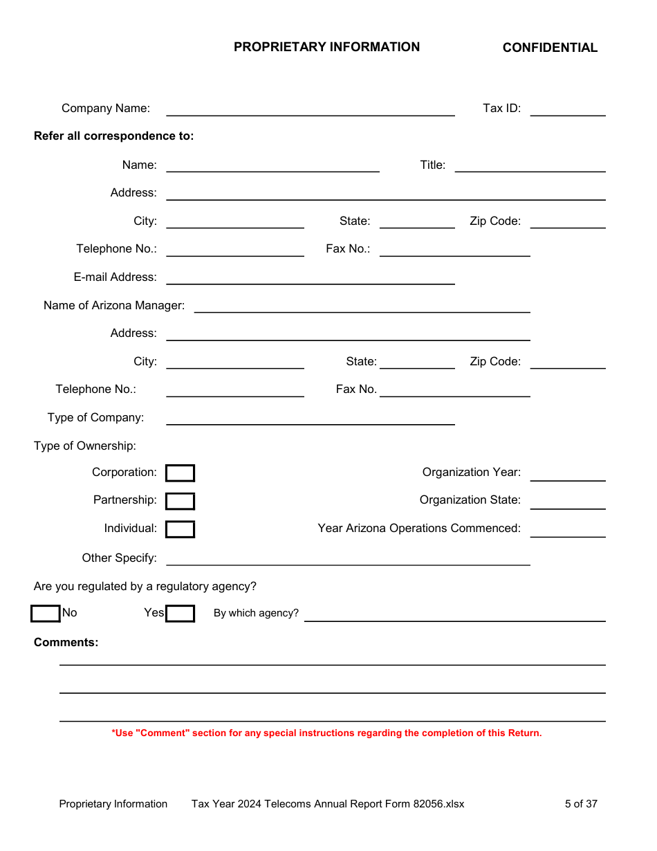 Form 82056 Property Tax Forms - Telecommunications Companies - Arizona, Page 5