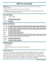 Document preview: Form OHP7221 Ohp Fax Coversheet - Oregon