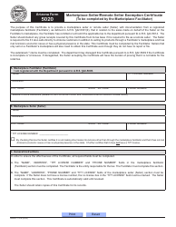 Document preview: Arizona Form 5020 (ADOR11379) Marketplace Seller/Remote Seller Exemption Certificate - Arizona