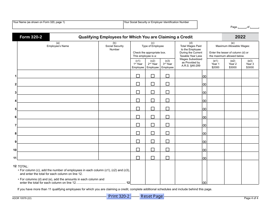Arizona Form 320 (ADOR10579) Credit for Employment of TANF Recipients - Arizona, Page 4