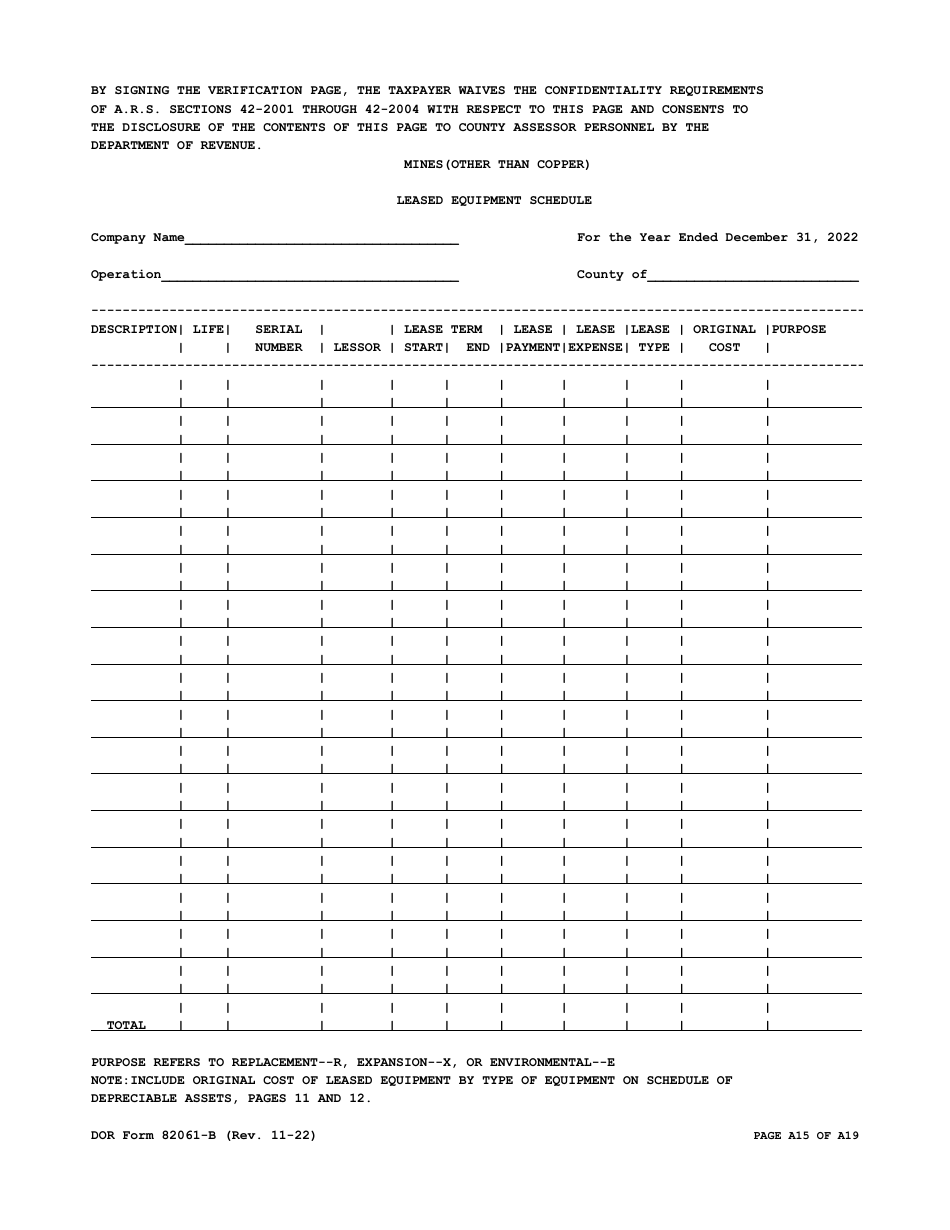 DOR Form 82061-B Property Tax Form - Mines (Other Than Copper) - Arizona, Page 15
