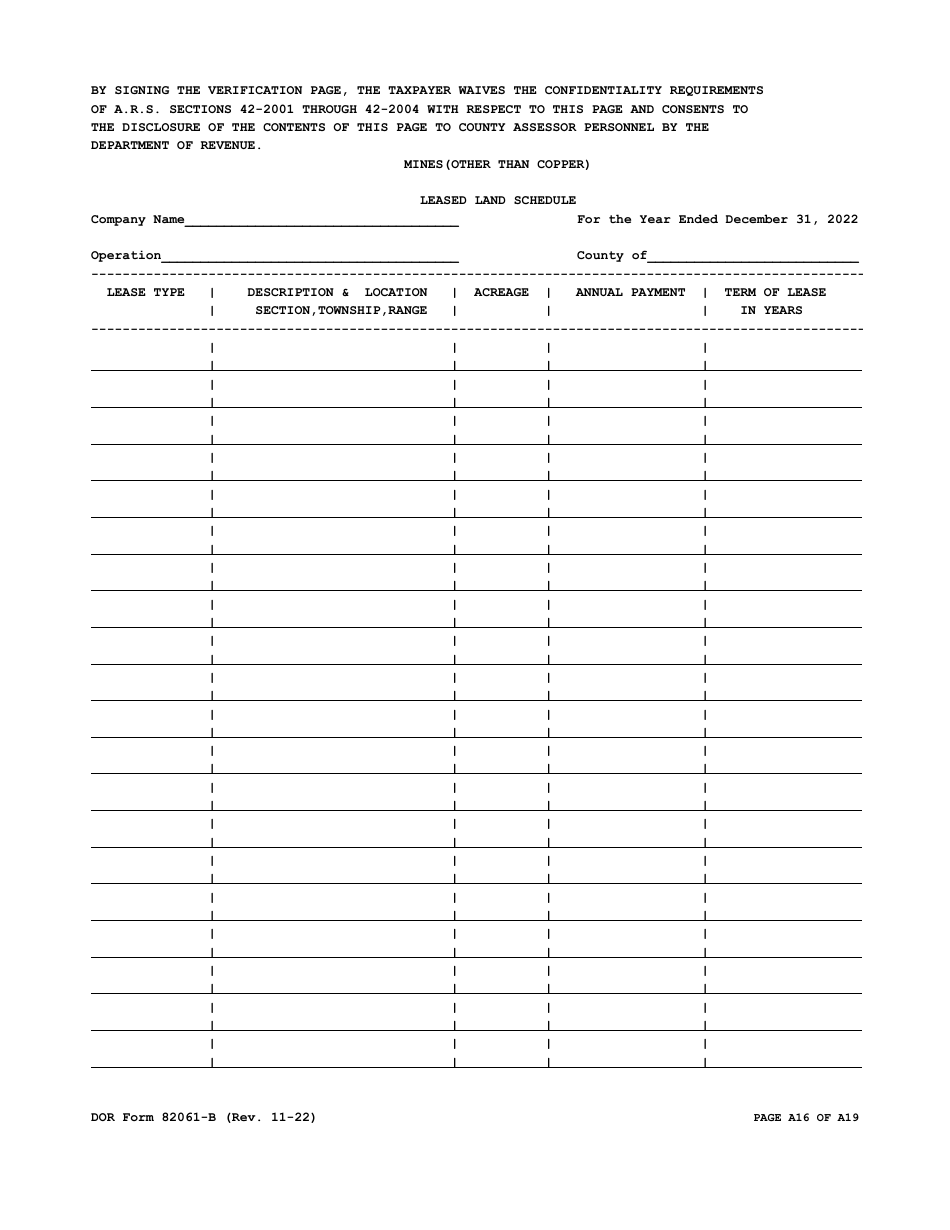 DOR Form 82061-B Property Tax Form - Mines (Other Than Copper) - Arizona, Page 16