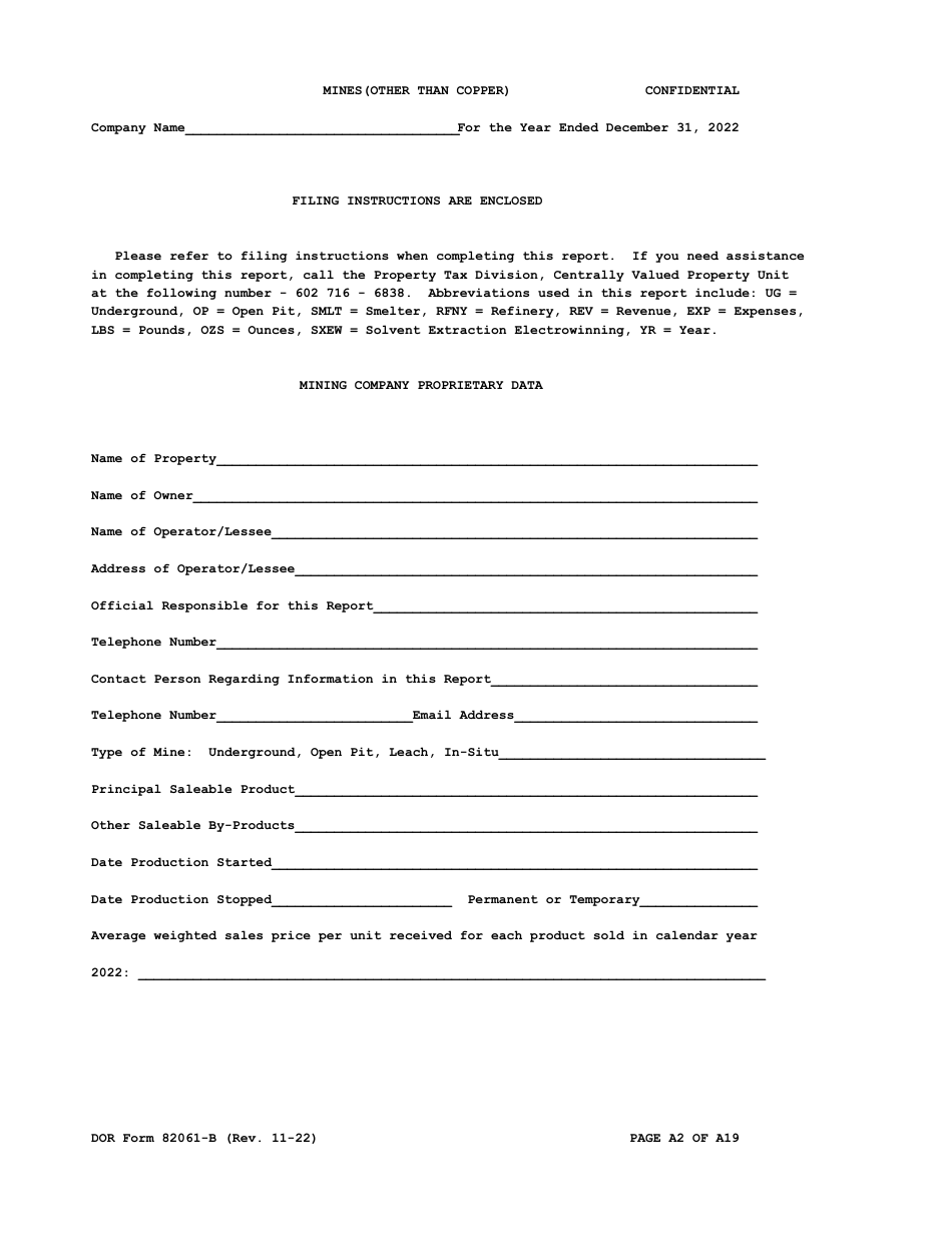DOR Form 82061-B Property Tax Form - Mines (Other Than Copper) - Arizona, Page 2