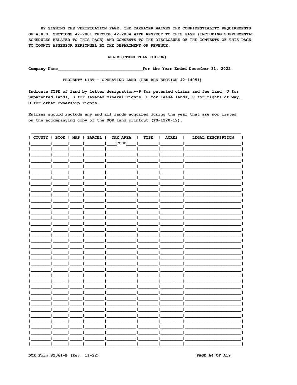 DOR Form 82061-B Property Tax Form - Mines (Other Than Copper) - Arizona, Page 4