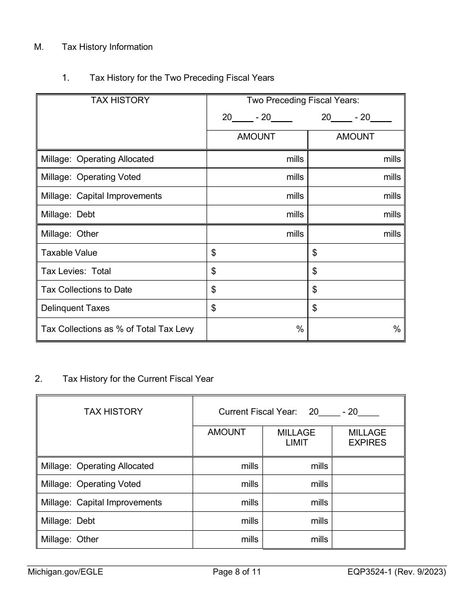 Form EQP3524-1 Part 1 Clean Water State Revolving Fund (Cwsrf)  Strategic Water Quality Initiatives Fund (Swqif) Loan Application for Financial Assistance for Municipal Applicants - Michigan, Page 8
