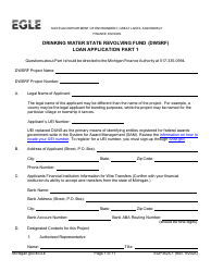 Document preview: Form EQP3525-1 Part 1 Drinking Water State Revolving Fund (Dwsrf) Loan Application - Michigan