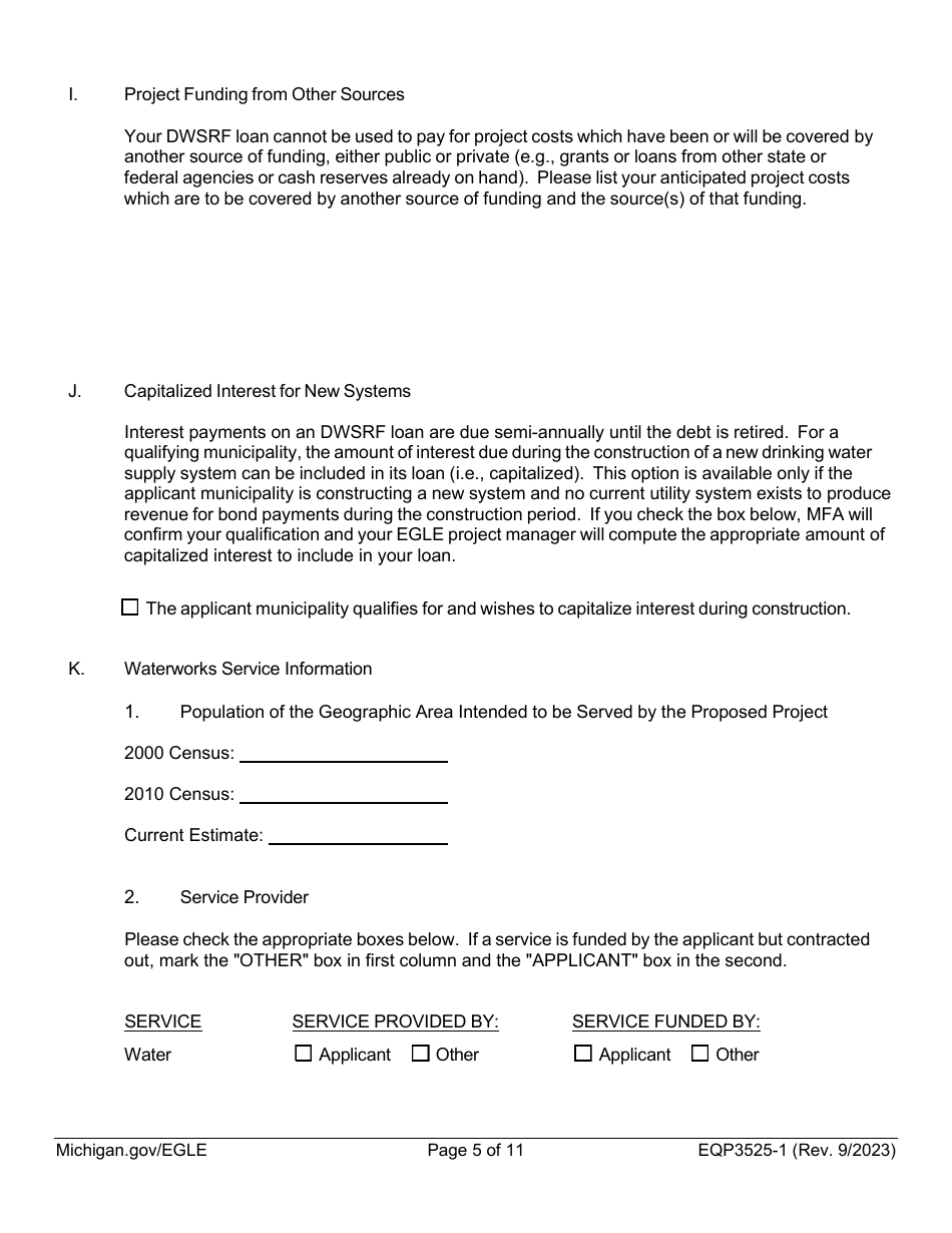 Form EQP3525-1 Part 1 Drinking Water State Revolving Fund (Dwsrf) Loan Application - Michigan, Page 5