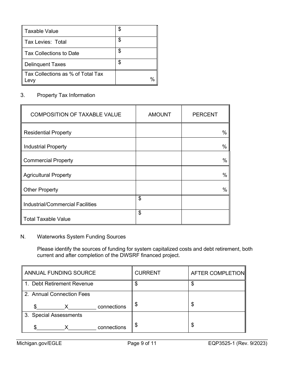 Form EQP3525-1 Part 1 Drinking Water State Revolving Fund (Dwsrf) Loan Application - Michigan, Page 9
