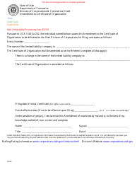 Document preview: Amendment to Certificate of Organization - Utah