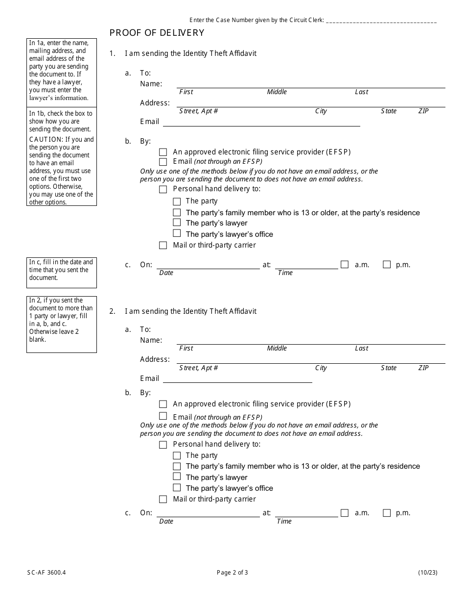 Form SC-AF3600.4 Identity Theft Affidavit (Credit Card or Debt Buyer Collection Action) - Illinois, Page 2