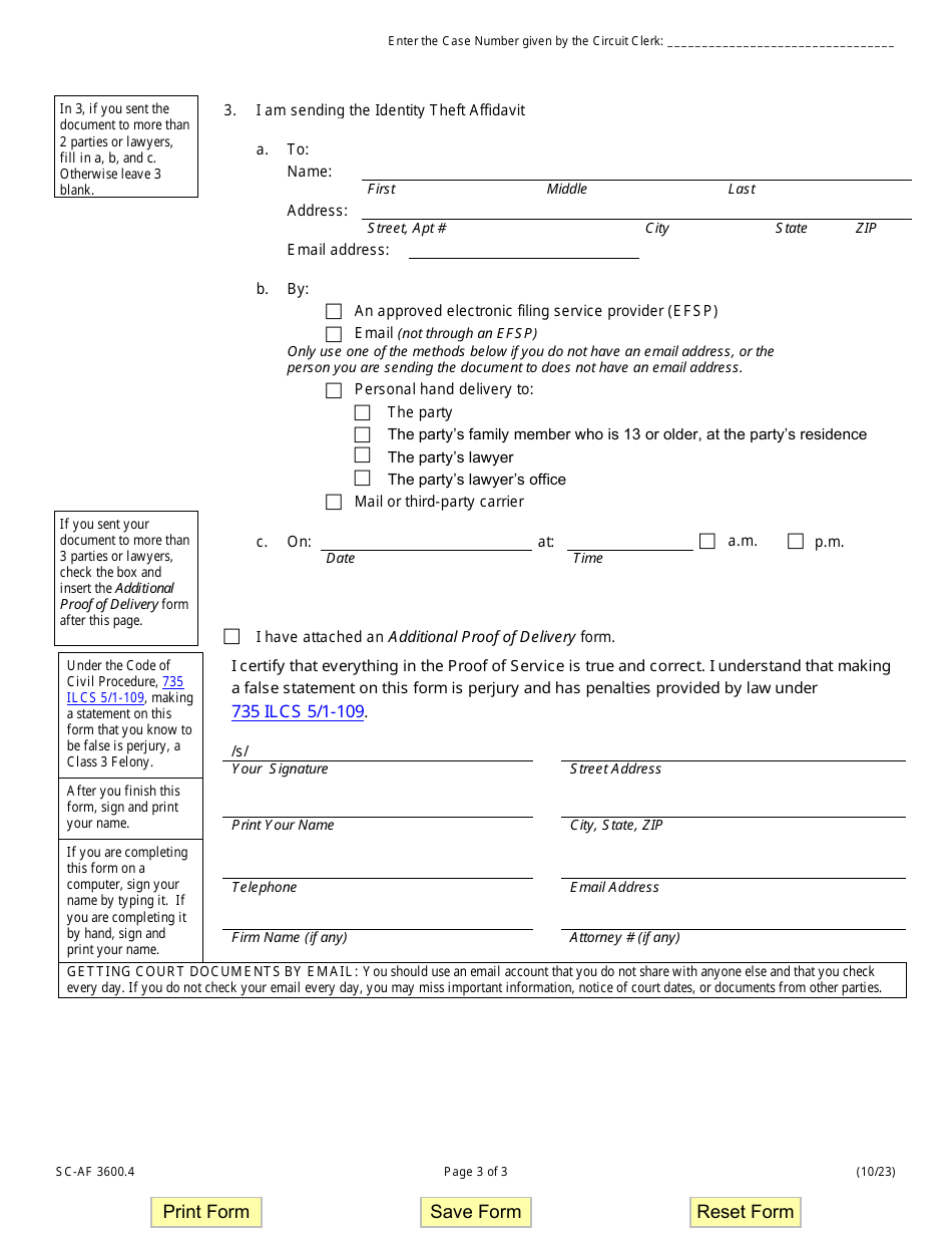 Form SC-AF3600.4 Identity Theft Affidavit (Credit Card or Debt Buyer Collection Action) - Illinois, Page 3