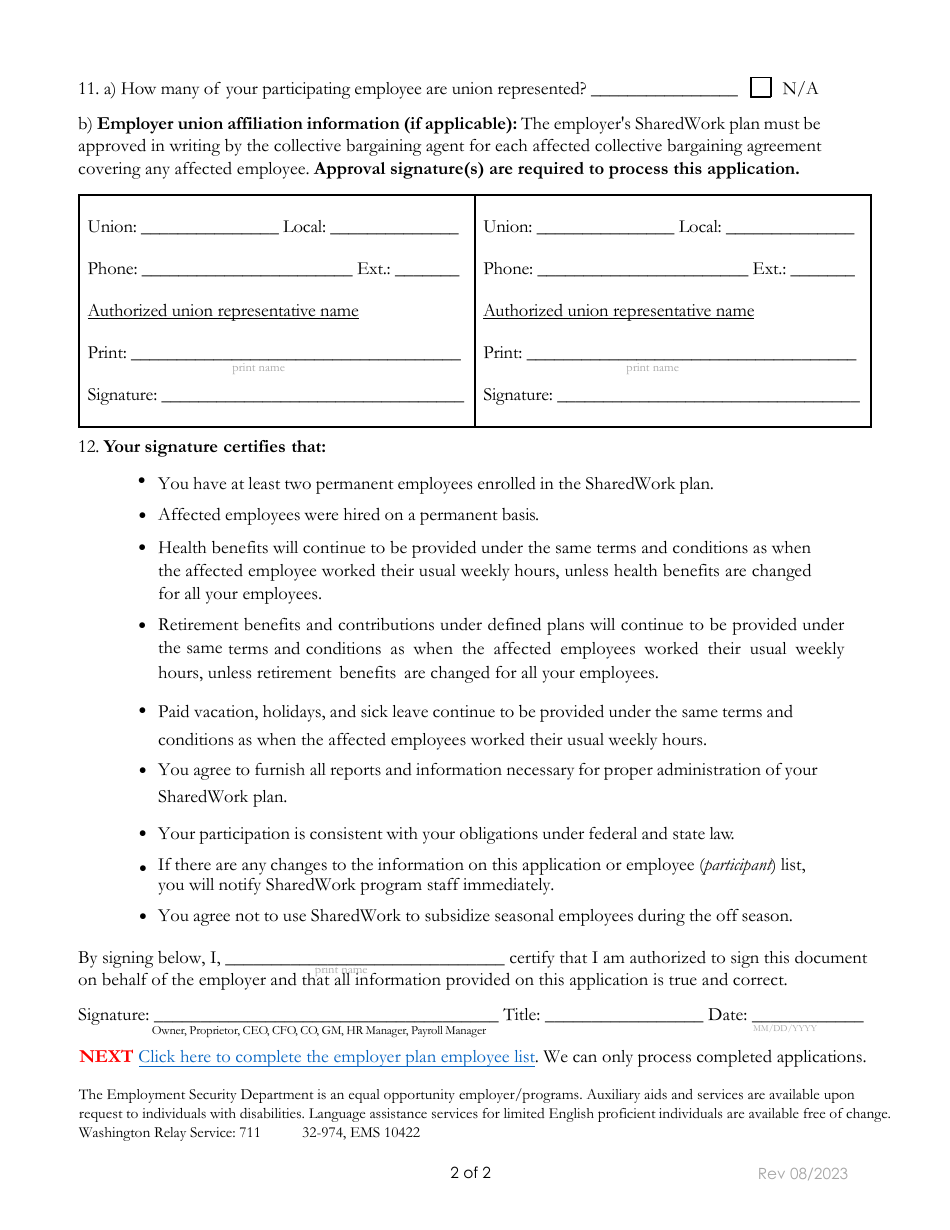 Washington Sharedwork Employer Plan Application - Fill Out, Sign Online ...