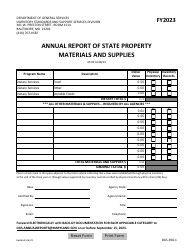 Document preview: Form DGS-950-1 Annual Report of State Property Materials and Supplies - Maryland, 2023