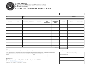 Document preview: Refund to Expenditure Request Form - Arkansas