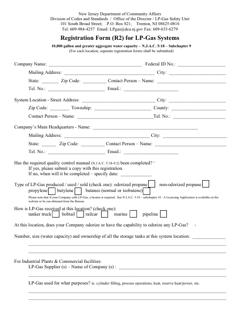 Form R2 Registration Form for Lp-Gas Systems - New Jersey