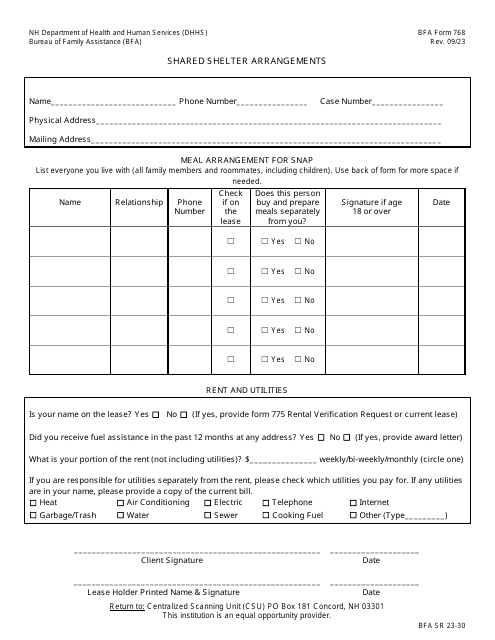 BFA Form 768  Printable Pdf