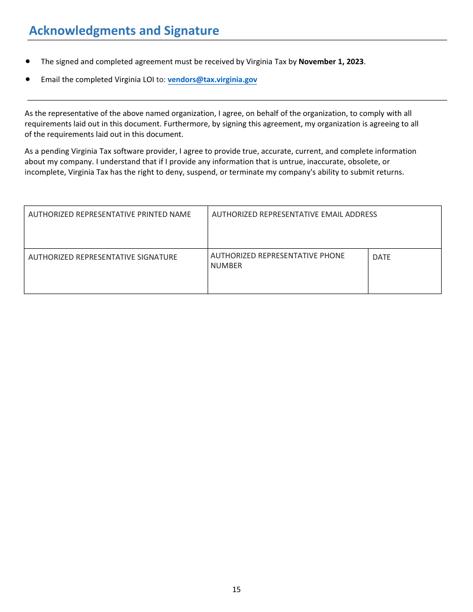 Tax Software Provider Letter of Intent - Virginia, Page 15
