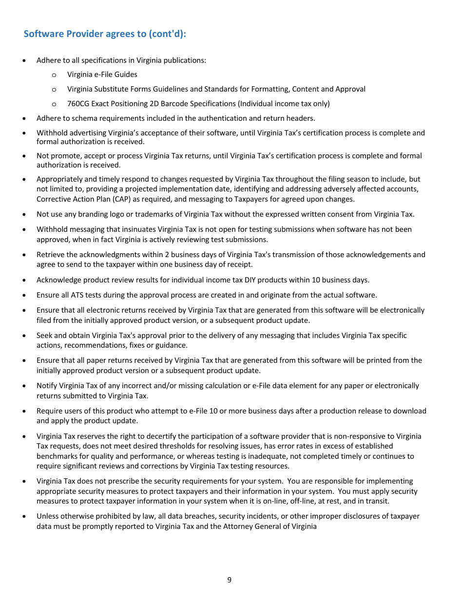 Tax Software Provider Letter of Intent - Virginia, Page 9