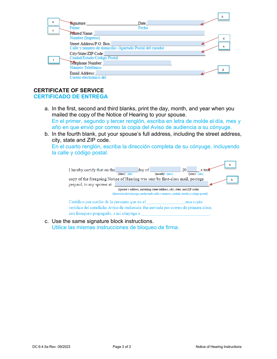 Instructions for Form DC6:4.5 Notice of Hearing and Certificate of Service - Nebraska (English / Spanish), Page 3