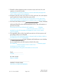 Form DC6:7.2 Order to Proceed in Forma Pauperis - Nebraska (English/Spanish), Page 2