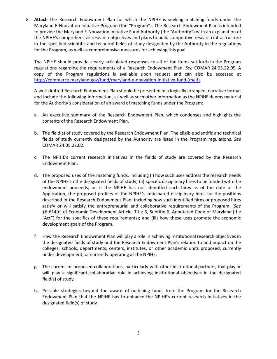 Maryland E-Nnovation Initiative Program Application - Maryland, Page 3